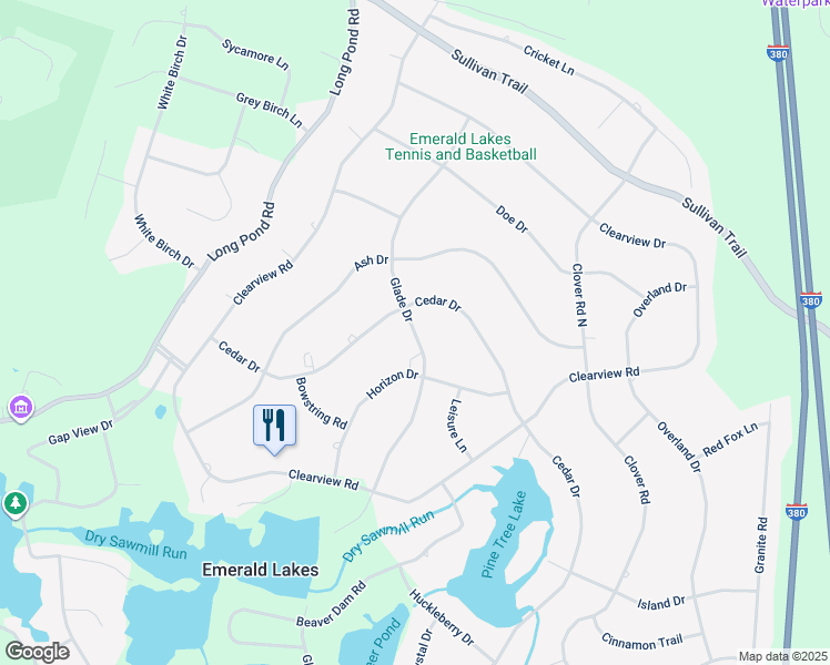map of restaurants, bars, coffee shops, grocery stores, and more near 234 Glade Drive in Long Pond