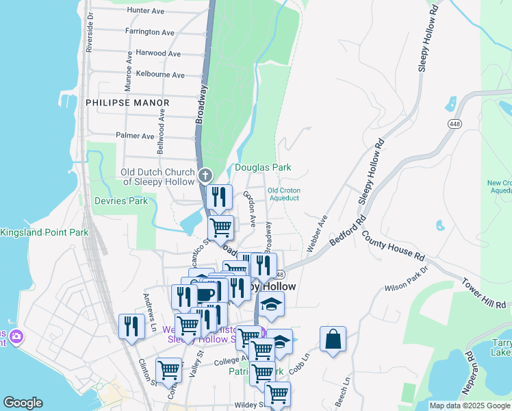 map of restaurants, bars, coffee shops, grocery stores, and more near 128 Gordon Avenue in Sleepy Hollow