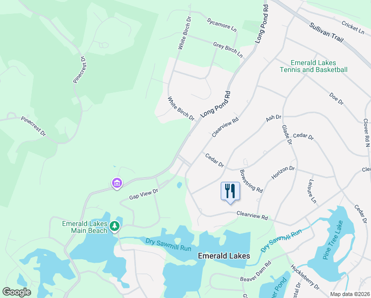 map of restaurants, bars, coffee shops, grocery stores, and more near 2684 Long Pond Road in Long Pond