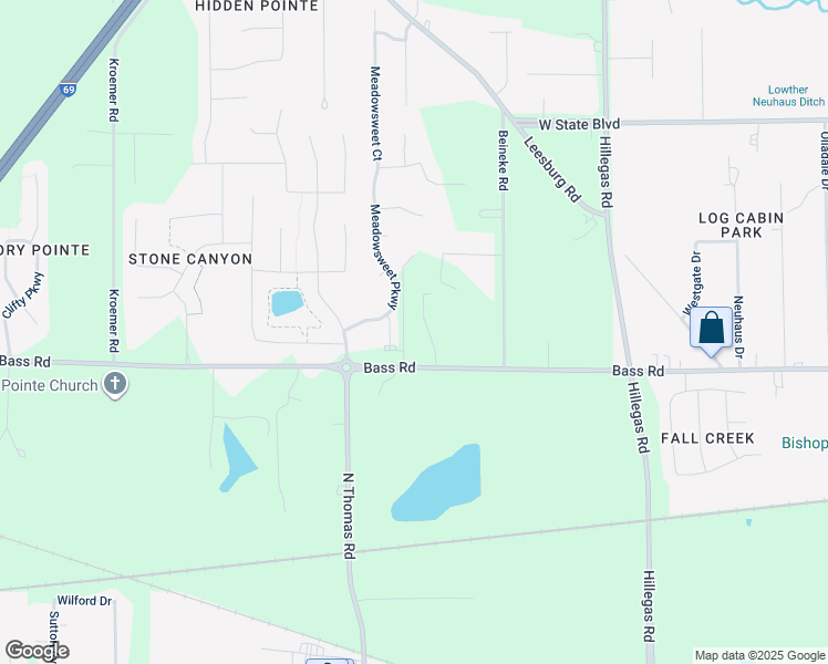 map of restaurants, bars, coffee shops, grocery stores, and more near 4334 Bass Road in Fort Wayne