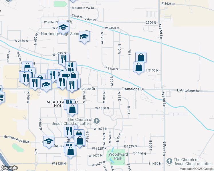 map of restaurants, bars, coffee shops, grocery stores, and more near 2030 Evans Cove Loop in Layton