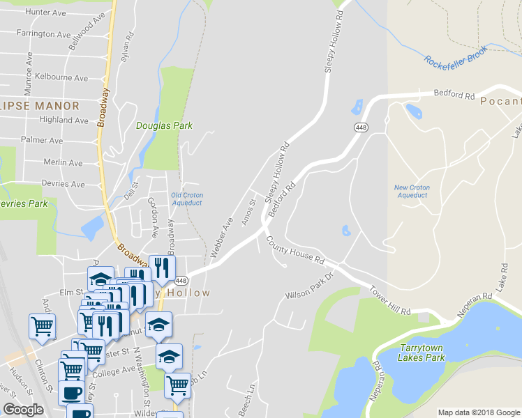 map of restaurants, bars, coffee shops, grocery stores, and more near 63 Sleepy Hollow Road in Tarrytown