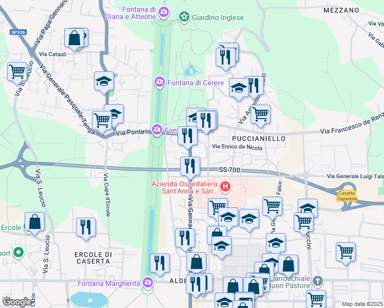 map of restaurants, bars, coffee shops, grocery stores, and more near 163 Via Gennaro Tescione in Caserta