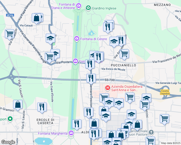 map of restaurants, bars, coffee shops, grocery stores, and more near 163 Via Gennaro Tescione in Caserta