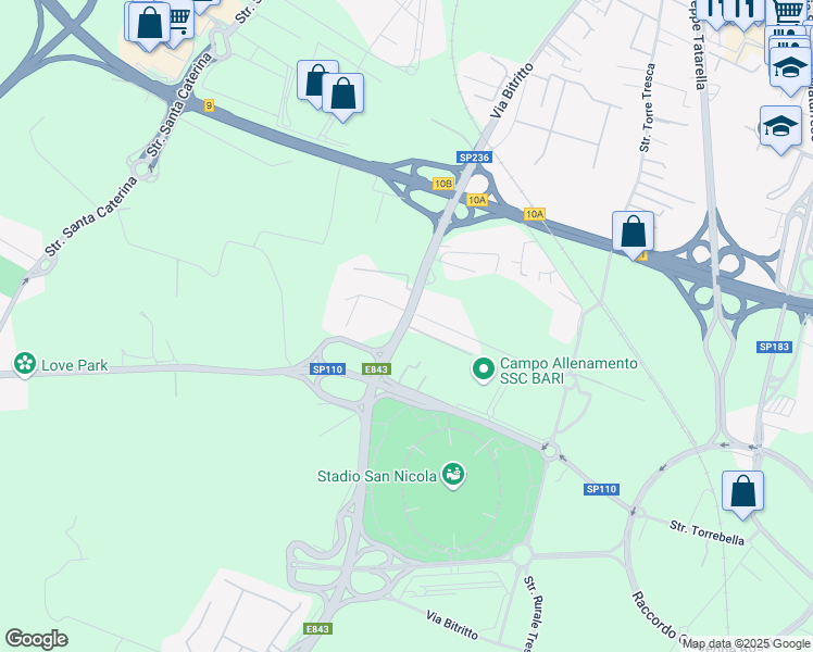map of restaurants, bars, coffee shops, grocery stores, and more near 114/C Via Bitritto in Città Metropolitana di Bari