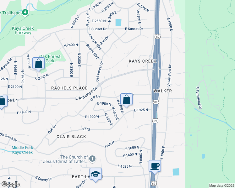 map of restaurants, bars, coffee shops, grocery stores, and more near 2699 Oak Lane in Layton