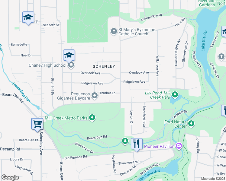 map of restaurants, bars, coffee shops, grocery stores, and more near 2002 Thurber Lane in Youngstown