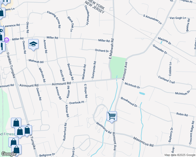 map of restaurants, bars, coffee shops, grocery stores, and more near 247 Airmount Rd in Mahwah