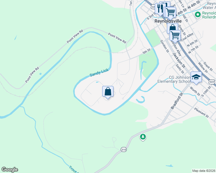 map of restaurants, bars, coffee shops, grocery stores, and more near 561 Myrtle Street in Reynoldsville
