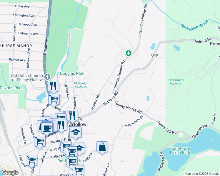 map of restaurants, bars, coffee shops, grocery stores, and more near 63 Sleepy Hollow Road in Sleepy Hollow