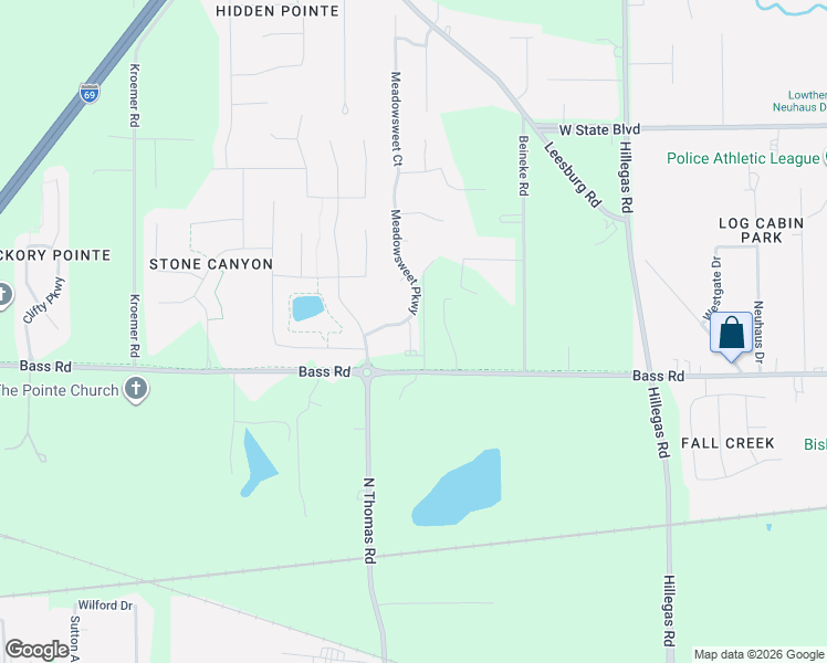 map of restaurants, bars, coffee shops, grocery stores, and more near 4334 Bass Road in Fort Wayne