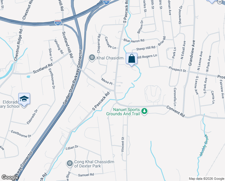 map of restaurants, bars, coffee shops, grocery stores, and more near 4 Stonlea Court in Nanuet