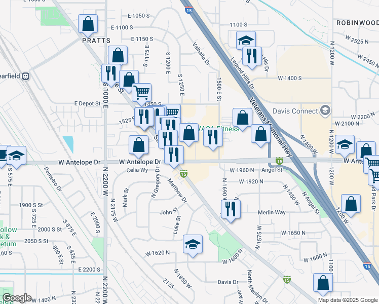 map of restaurants, bars, coffee shops, grocery stores, and more near 2010 North Main Street in Layton