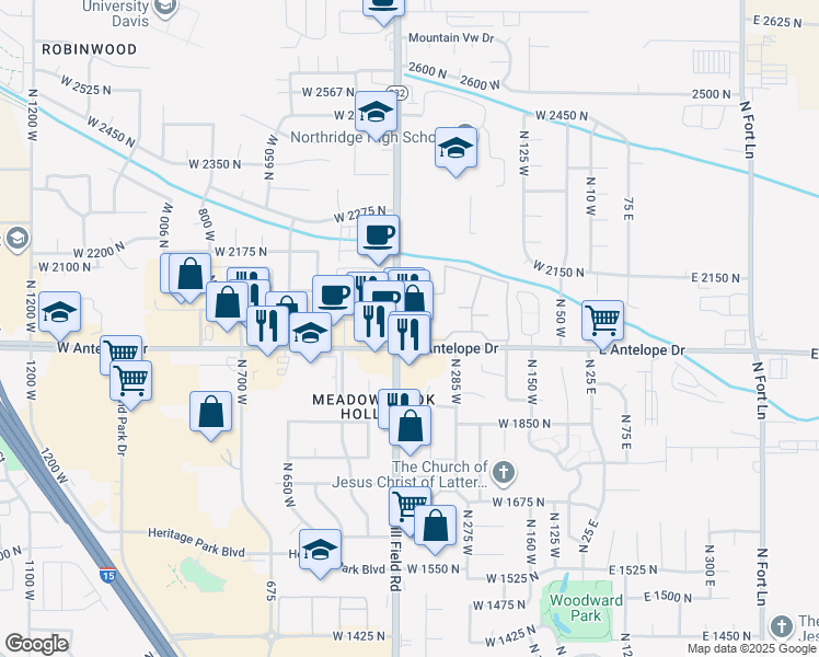 map of restaurants, bars, coffee shops, grocery stores, and more near 2056 Utah 232 in Layton