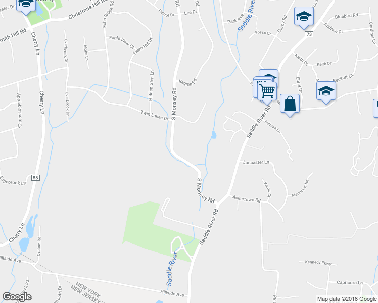 map of restaurants, bars, coffee shops, grocery stores, and more near 74 South Monsey Road in Monsey