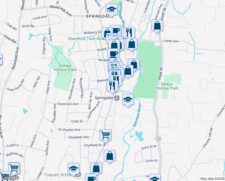 map of restaurants, bars, coffee shops, grocery stores, and more near 898 Hope Street in Stamford