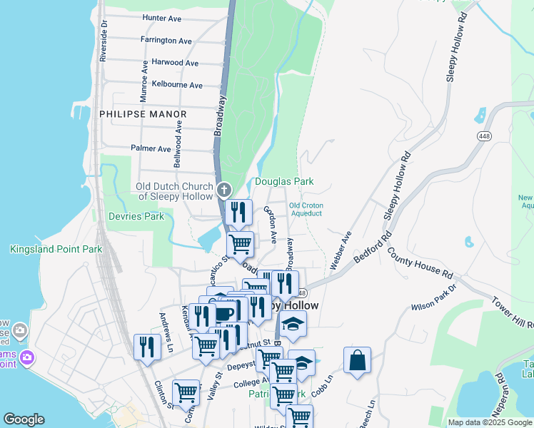 map of restaurants, bars, coffee shops, grocery stores, and more near 132 Van Tassel Avenue in Sleepy Hollow