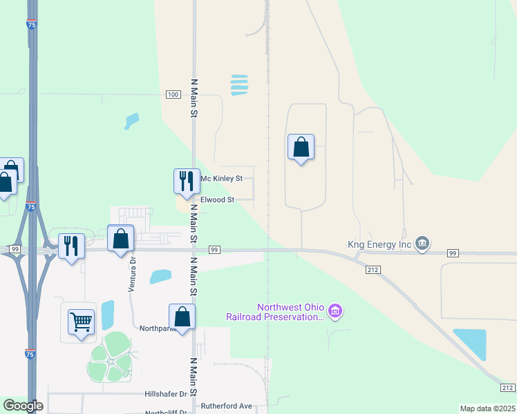 map of restaurants, bars, coffee shops, grocery stores, and more near 4127 Fairfield Street in Findlay