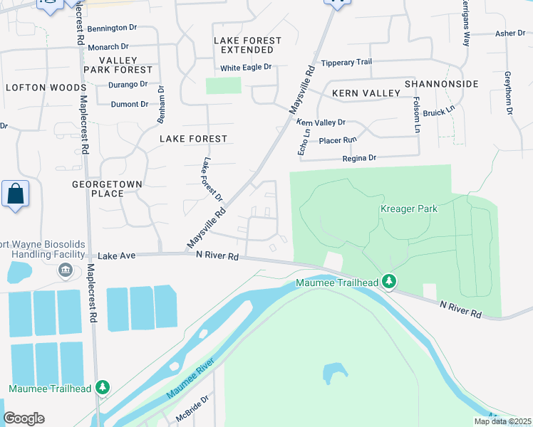 map of restaurants, bars, coffee shops, grocery stores, and more near 6908 Lake Forest Village Circle in Fort Wayne
