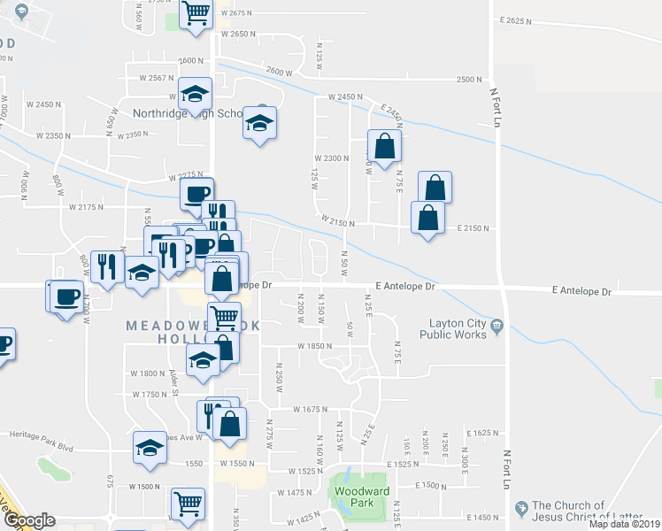 map of restaurants, bars, coffee shops, grocery stores, and more near 2048 Evans Cove Loop in Layton
