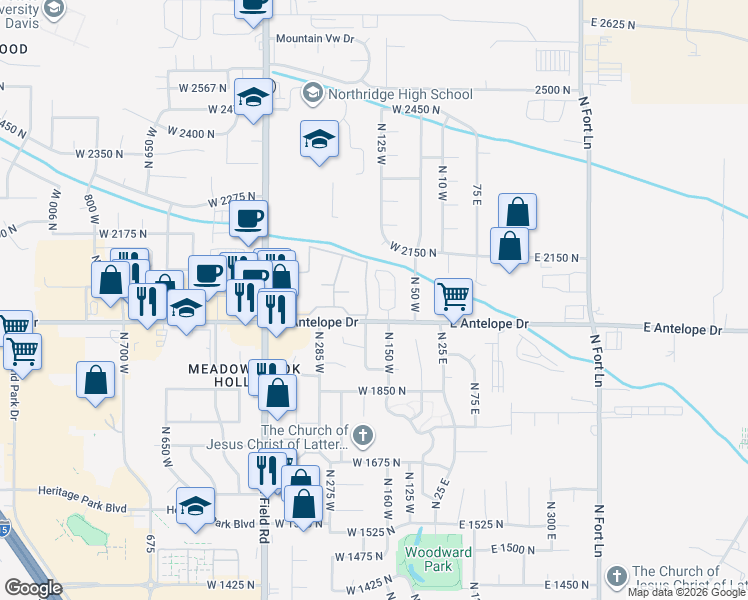 map of restaurants, bars, coffee shops, grocery stores, and more near 2049 Evans Cove Loop in Layton