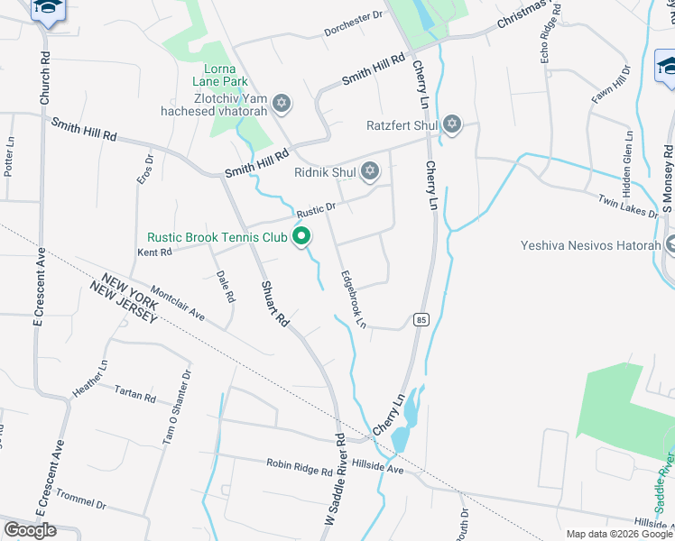 map of restaurants, bars, coffee shops, grocery stores, and more near 21 Edgebrook Lane in Airmont