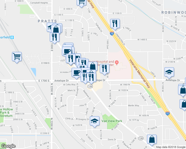map of restaurants, bars, coffee shops, grocery stores, and more near 2010 North Main Street in Layton