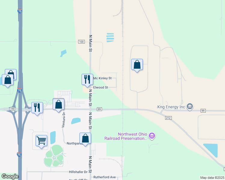 map of restaurants, bars, coffee shops, grocery stores, and more near 4127 Fairfield Street in Findlay