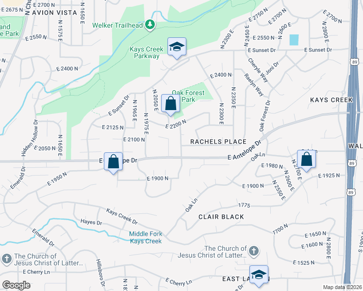 map of restaurants, bars, coffee shops, grocery stores, and more near 2048 North 2150 East in Layton