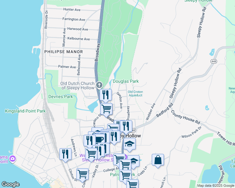 map of restaurants, bars, coffee shops, grocery stores, and more near 132 Van Tassel Avenue in Sleepy Hollow