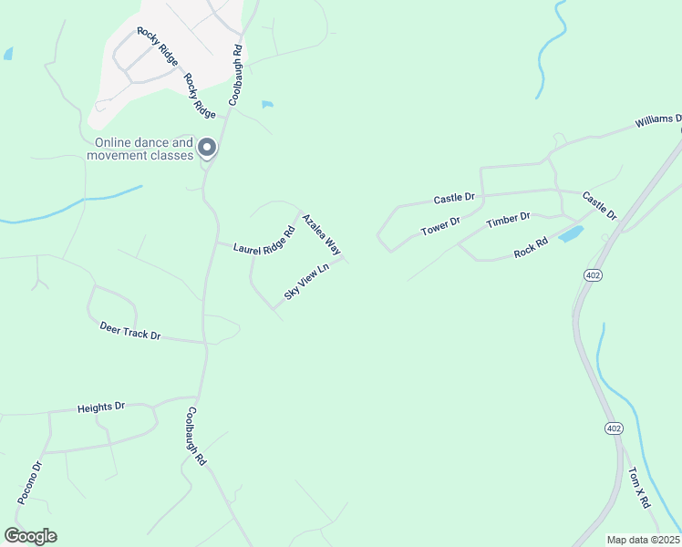 map of restaurants, bars, coffee shops, grocery stores, and more near 38 Sky View Lane in East Stroudsburg