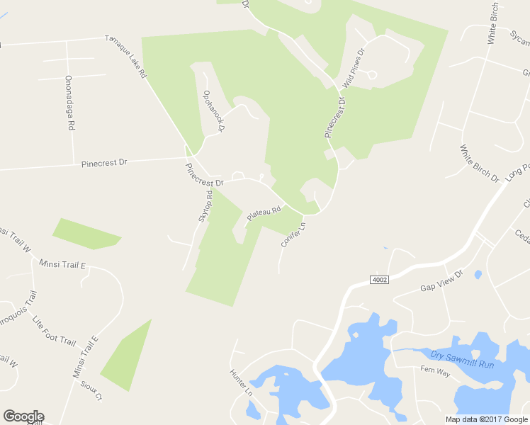 map of restaurants, bars, coffee shops, grocery stores, and more near Plateau Road in Long Pond