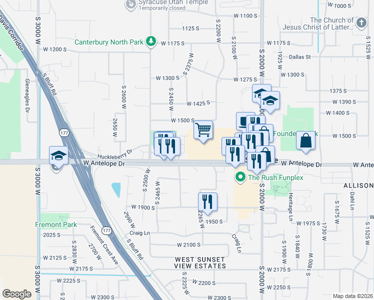 map of restaurants, bars, coffee shops, grocery stores, and more near 1641 South 2350 West in Syracuse