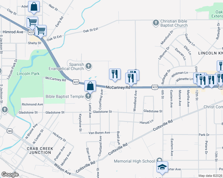 map of restaurants, bars, coffee shops, grocery stores, and more near 100 McCartney Road in Campbell