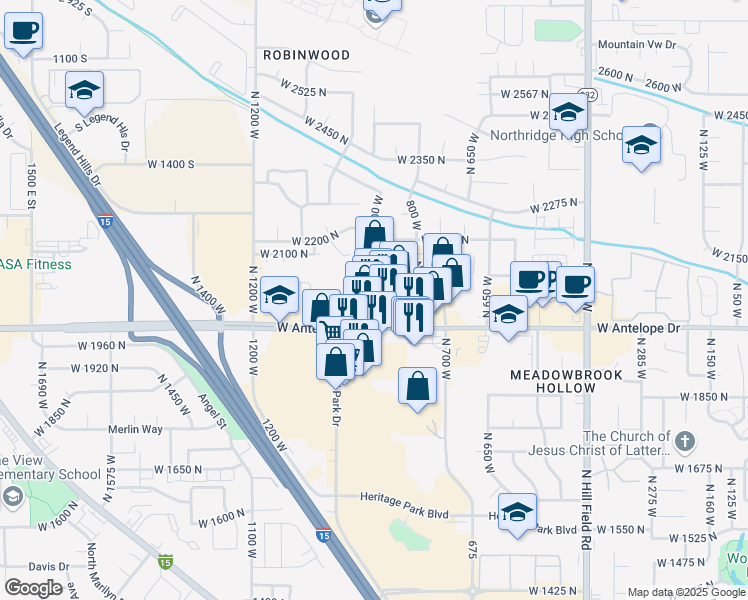 map of restaurants, bars, coffee shops, grocery stores, and more near 930 West 2000 North in Layton