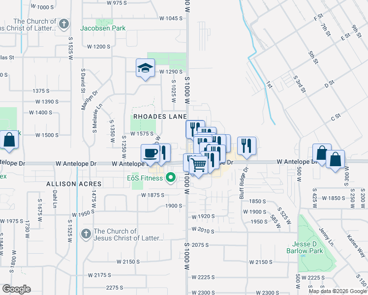 map of restaurants, bars, coffee shops, grocery stores, and more near 1622 South 1000 West in Syracuse