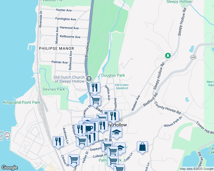 map of restaurants, bars, coffee shops, grocery stores, and more near 132 Van Tassel Avenue in Sleepy Hollow