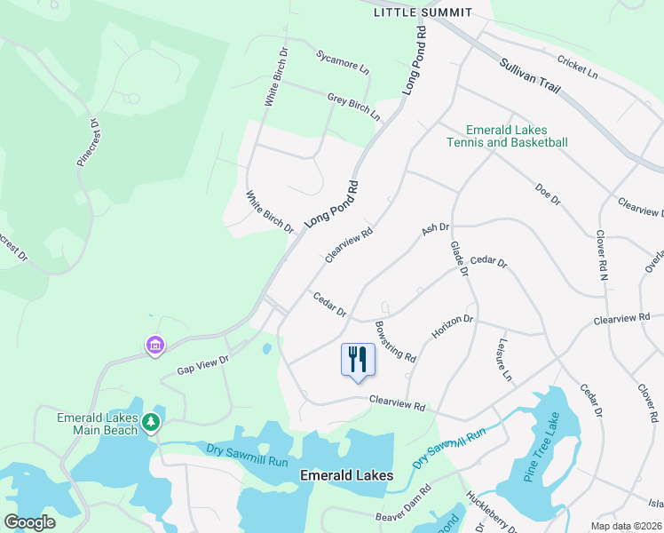 map of restaurants, bars, coffee shops, grocery stores, and more near 1664 Glade Drive in Long Pond