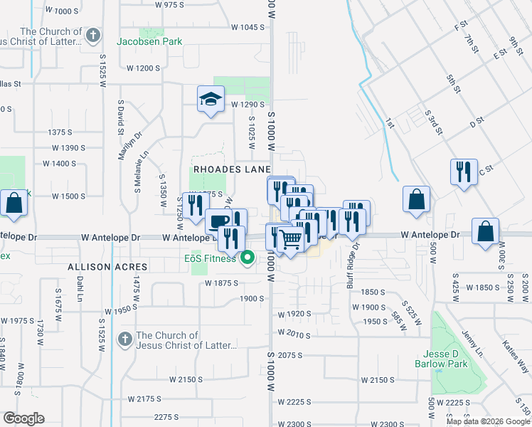 map of restaurants, bars, coffee shops, grocery stores, and more near 1622 South 1000 West in Syracuse