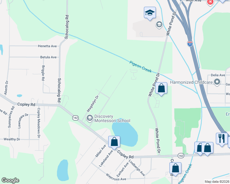 map of restaurants, bars, coffee shops, grocery stores, and more near 1129 Oak Tree Road in Akron