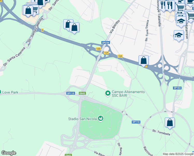 map of restaurants, bars, coffee shops, grocery stores, and more near 114/C Via Bitritto in Città Metropolitana di Bari
