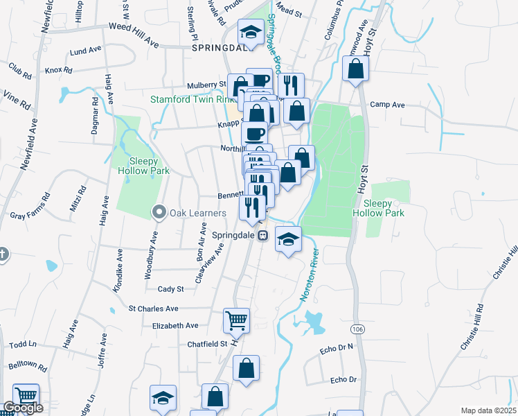 map of restaurants, bars, coffee shops, grocery stores, and more near 942 Hope Street in Stamford