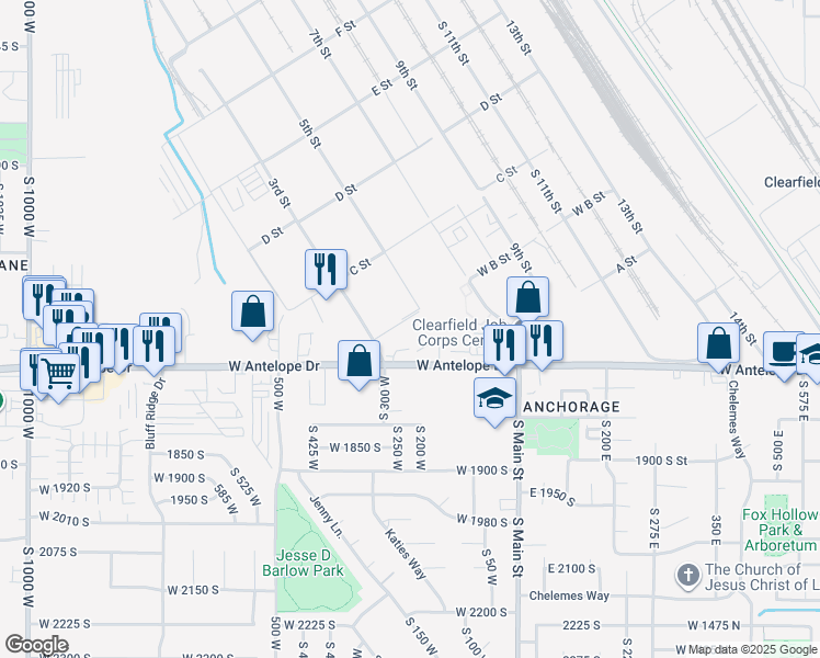 map of restaurants, bars, coffee shops, grocery stores, and more near 200 West 1700 South in Clearfield