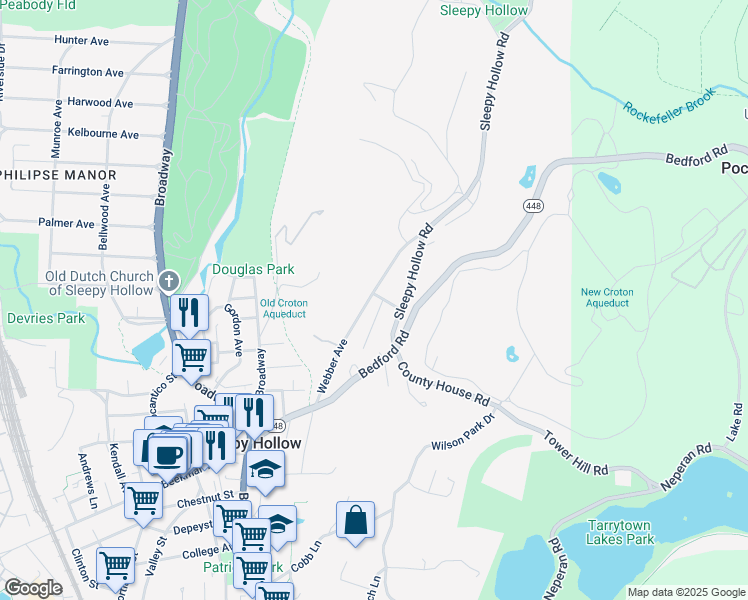 map of restaurants, bars, coffee shops, grocery stores, and more near 188 Webber Avenue in Sleepy Hollow