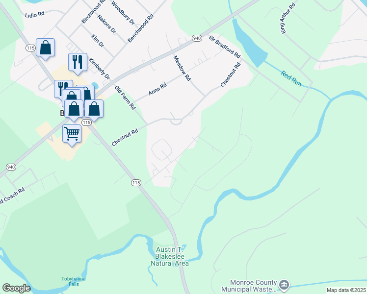 map of restaurants, bars, coffee shops, grocery stores, and more near 157 Ferncrest Road in Blakeslee