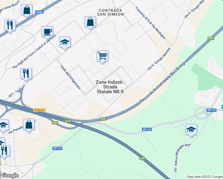 map of restaurants, bars, coffee shops, grocery stores, and more near 3 Largo dei Pittori in Zona Industr. Strada Statale NR.9