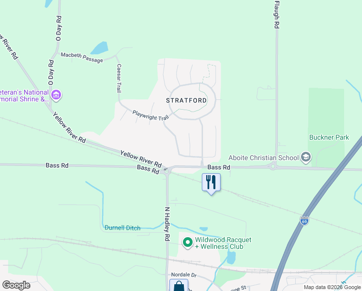 map of restaurants, bars, coffee shops, grocery stores, and more near 1690 Midsummer Night Cove in Fort Wayne