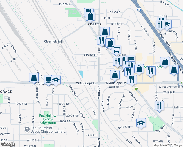 map of restaurants, bars, coffee shops, grocery stores, and more near 1660 South 1000 East in Clearfield