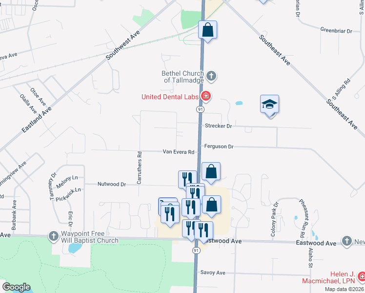 map of restaurants, bars, coffee shops, grocery stores, and more near 357 Jones Road in Tallmadge
