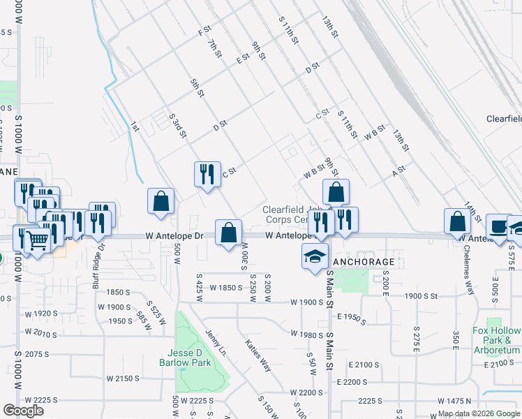 map of restaurants, bars, coffee shops, grocery stores, and more near 200 West 1700 South in Clearfield
